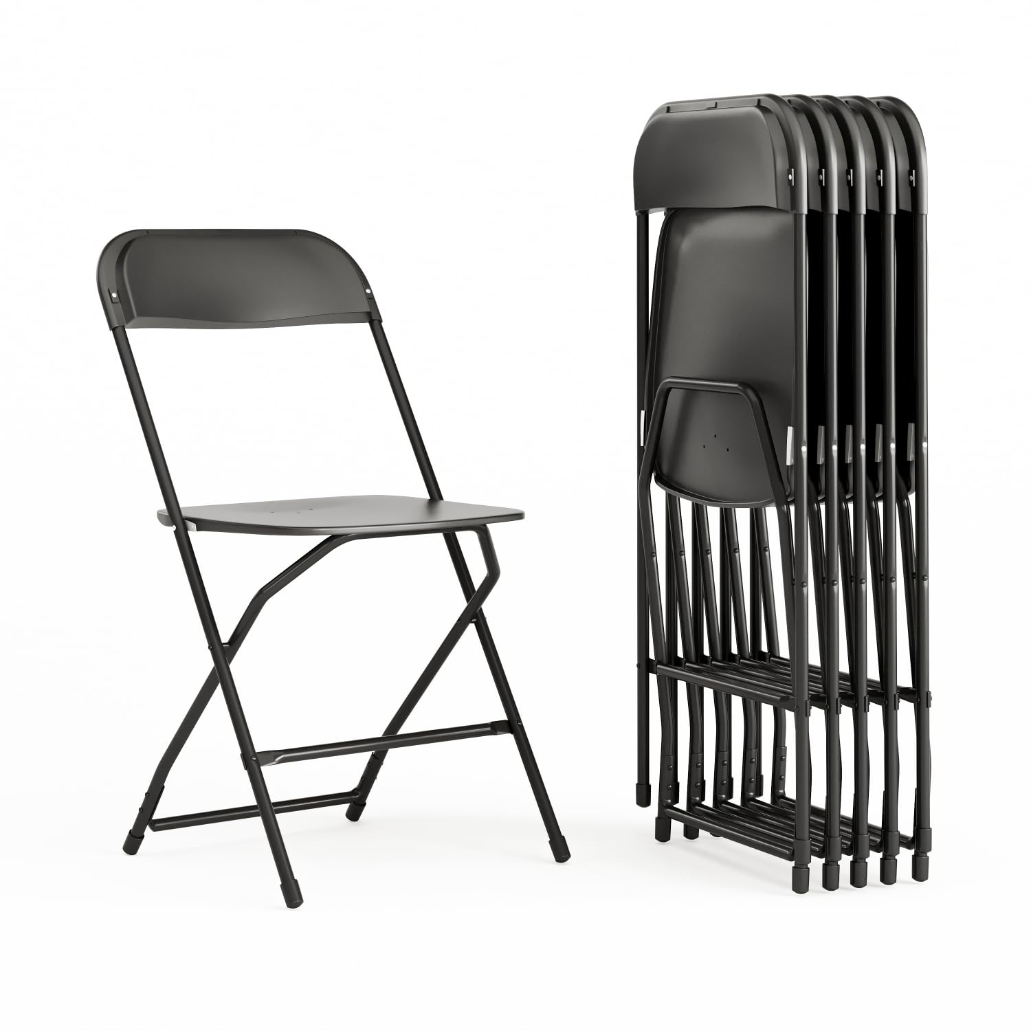 Set of 6, Hercules Series Plastic Folding Chairs for Parties and Weddings, Stackable Commercial Event Seats with 650-lb. Static Weight Capacity, Black