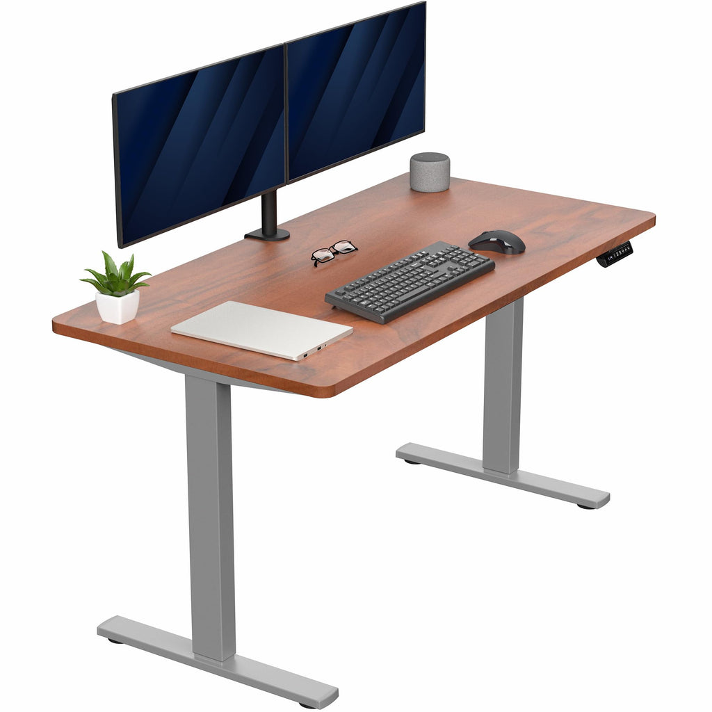 Electric 55 x 28 in Standing Desk, Memory Height Adjustment, 1B Series, Holds 220 lbs, One-Piece Dark Walnut Top, Gray Frame
