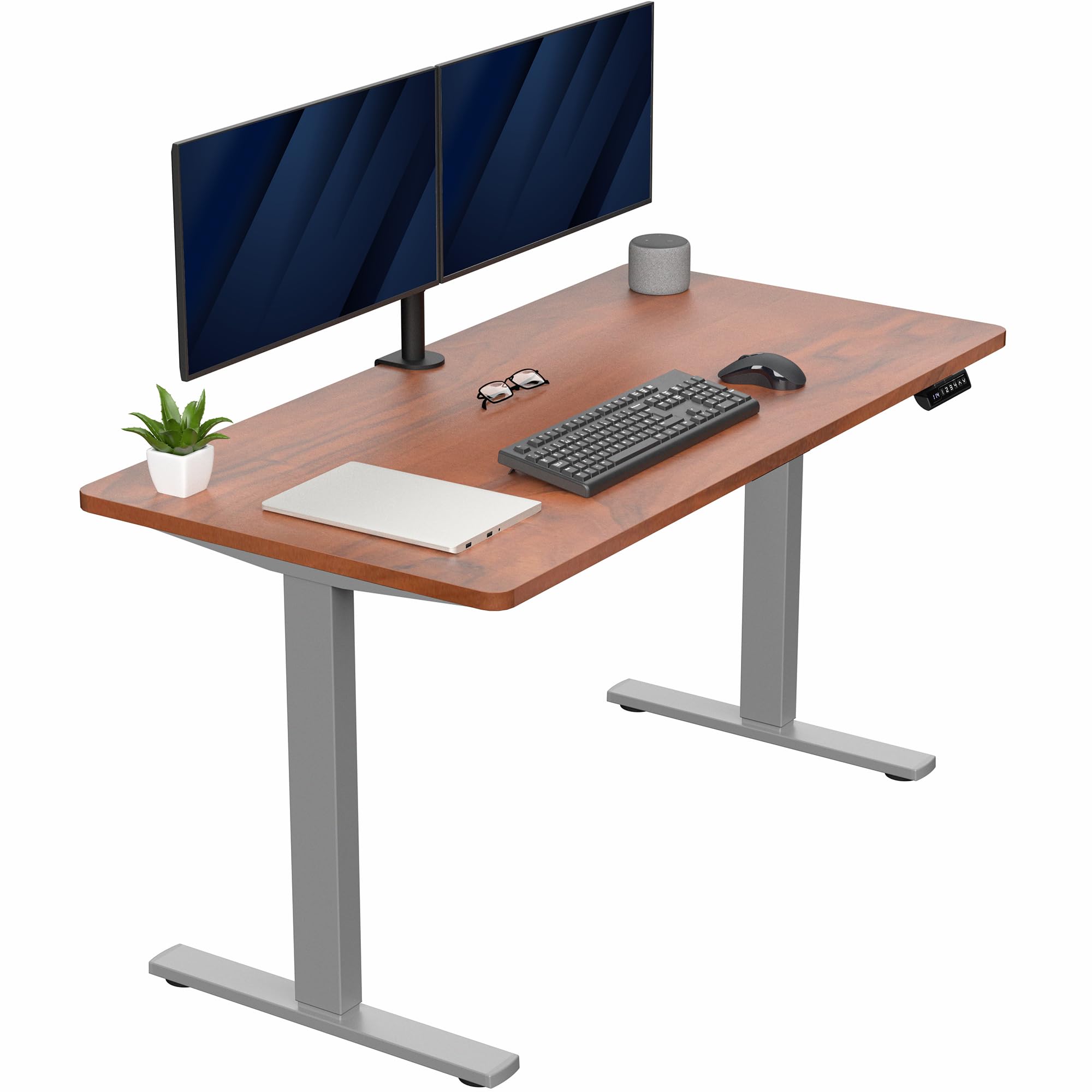 Electric 55 x 28 in Standing Desk, Memory Height Adjustment, 1B Series, Holds 220 lbs, One-Piece Dark Walnut Top, Gray Frame