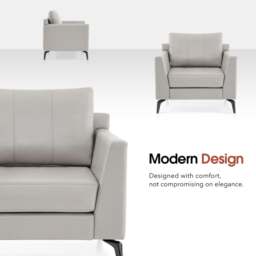 Modern Accent Chair Set of 2, Faux Leather Armchair with Sloped Arms, Comfortable Living Room, Office, Reception, or Waiting Room Seating (2, Beige)