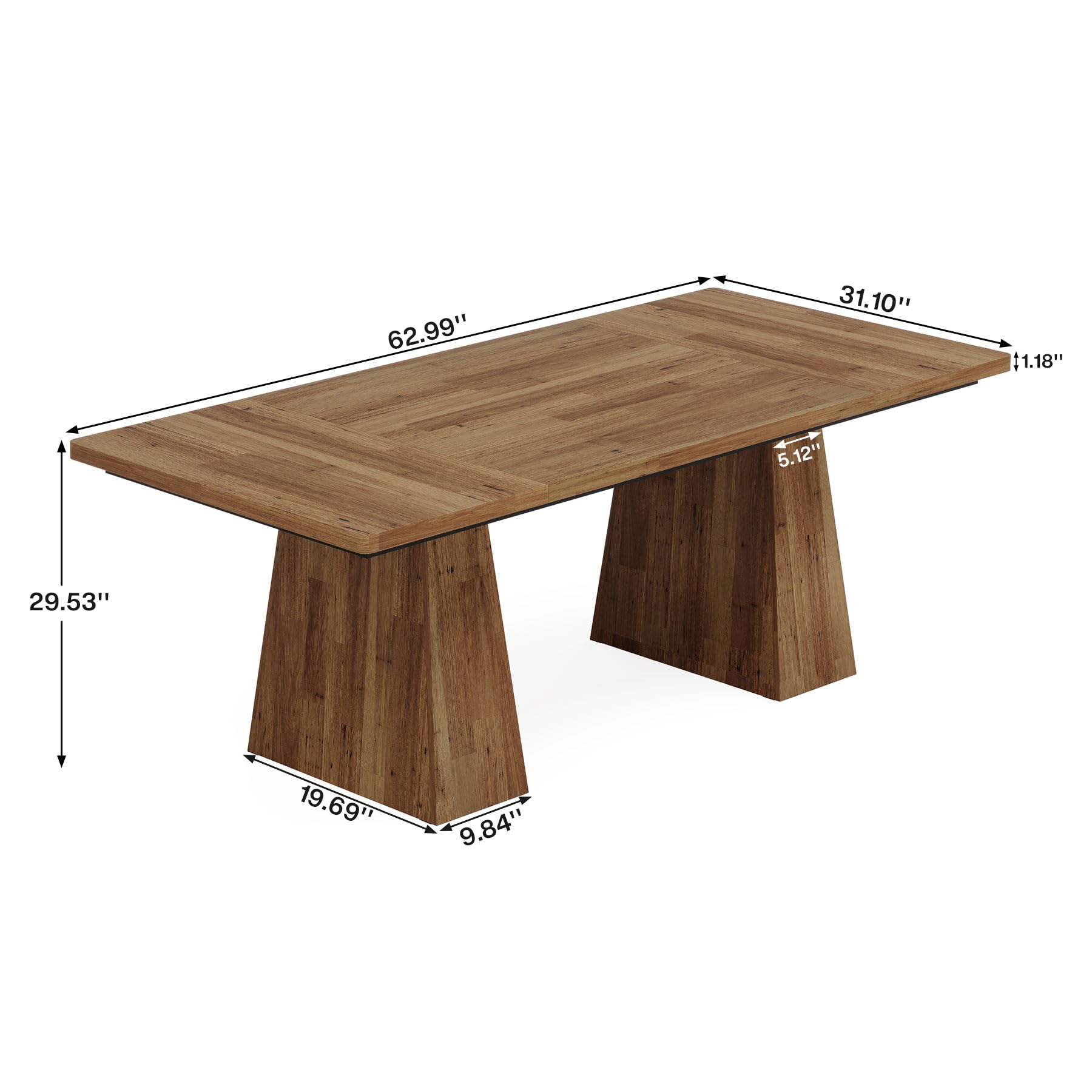 63-Inch Executive Desk, Large Office Computer Desk with Double Pedestal, Modern Simple Workstations Writing Table Conference Table Business Furniture for Home Office, Light Brown