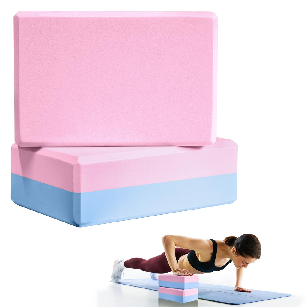 2 Pcs Yoga Blocks, 9x6x3 Inch Blue-Pink Foam Blocks for Pilates