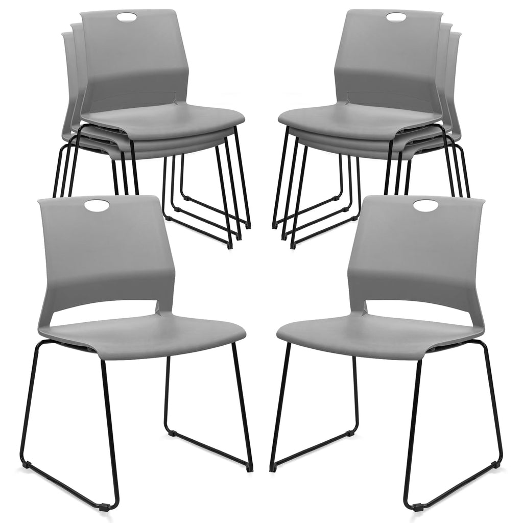 Set of 8, Stackable Guest Reception Chairs, Stacking Office Chair with Ergonomic Lumbar Support & Metal Legs, Plastic Desk Chairs for Conference School Church Waiting Meeting Break Room , Gray