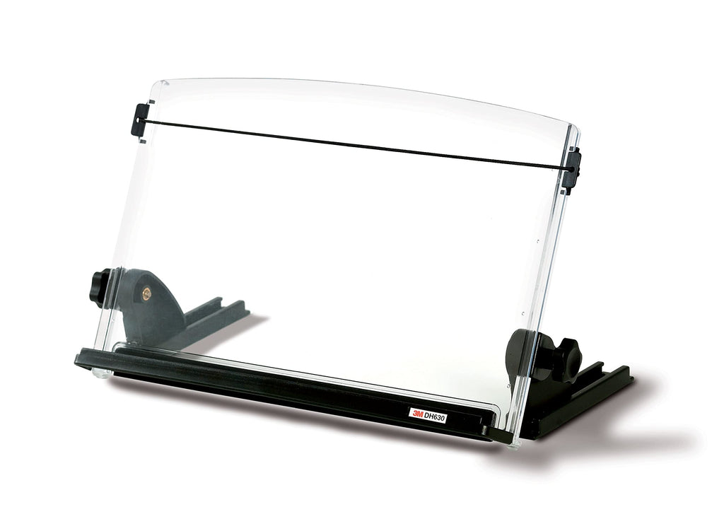 Adjustable Document Copy Holder, Inline with Monitor Minimizing Head and Neck Movement, 150 Capacity Holds Sheets to Books, Elastic Guide Keeps Pages Open, 14" Wide, Black (DH630) - Black/Clear