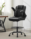 Ergonomic Drafting Chair,Tall Office Chair for Standing Desk with Flip-Up Armrests,Adjustable Foot Ring & Height, High Leather Executive Office Chair for Home,Drawing or Counter Height Use