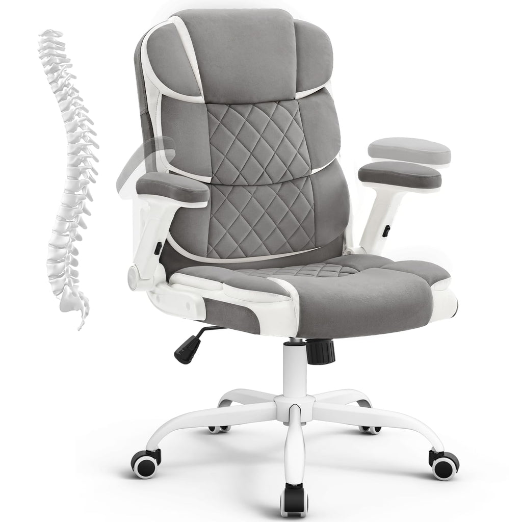Office Chair Linen Fabric Ergonomic Executive Computer Desk Chairs Small Cute Rolling Task Chairs for Teens&Adults,Gray