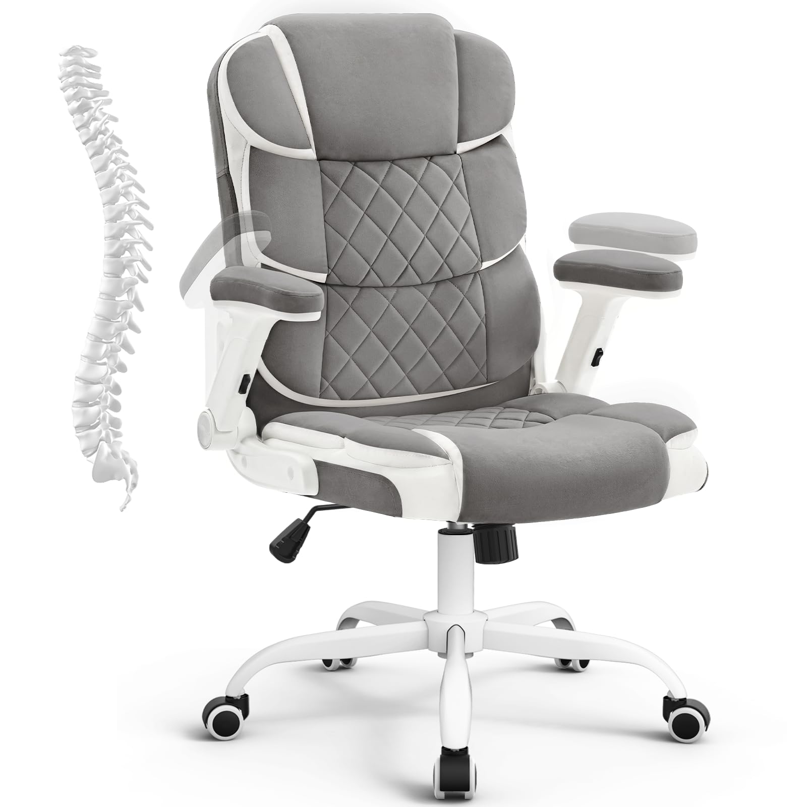 Office Chair Linen Fabric Ergonomic Executive Computer Desk Chairs Small Cute Rolling Task Chairs for Teens&Adults,Gray
