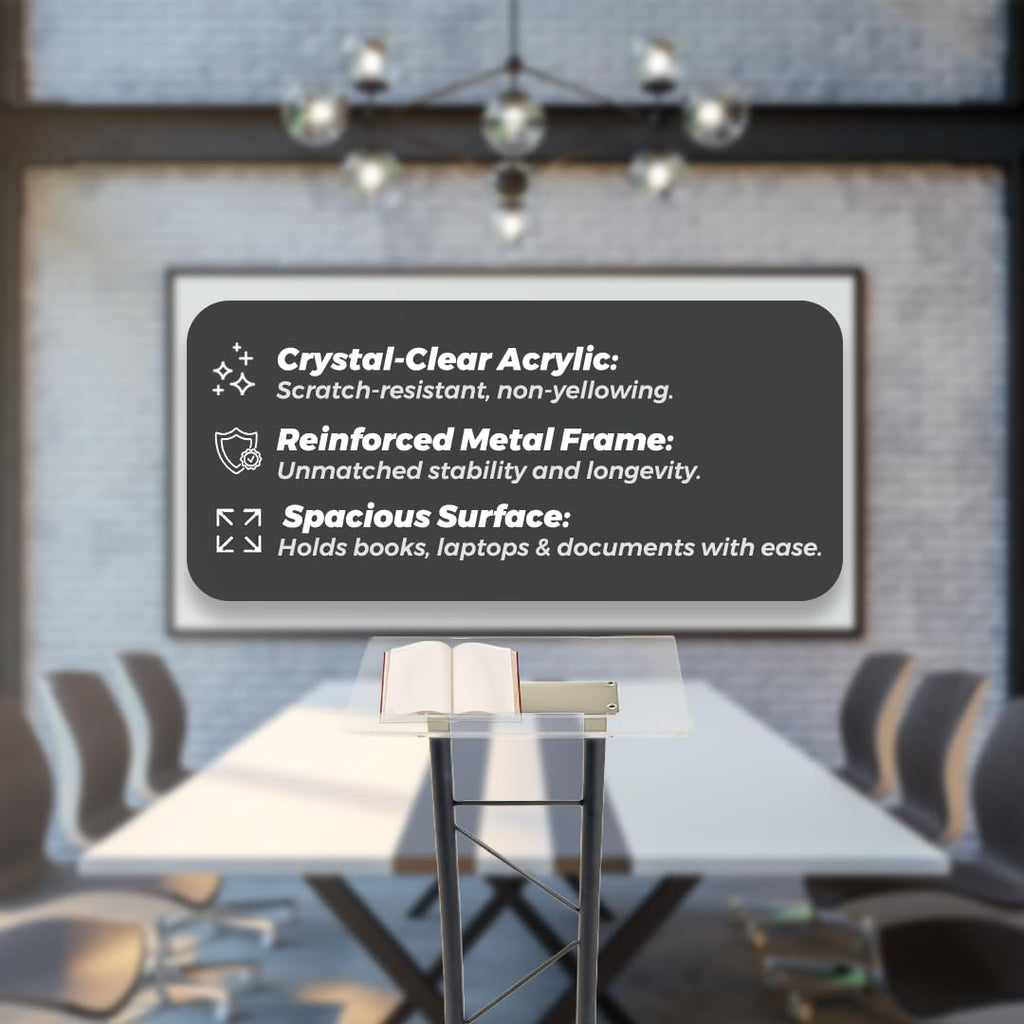 Curved Metal Lectern with Acrylic Top, Stainless Steel Lectern Body and Clear Acrylic Top - Striking and Elegant for All Spaces
