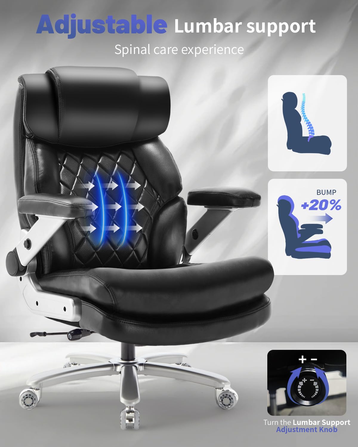 800LBS Big and Tall Office Chair for Heavy People, Heavy Duty Executive Chair with High Back, Extra Wide Seat and Adjustable Lumbar, Large Computer Desk Chair with 5D Flip Arms for Home Office