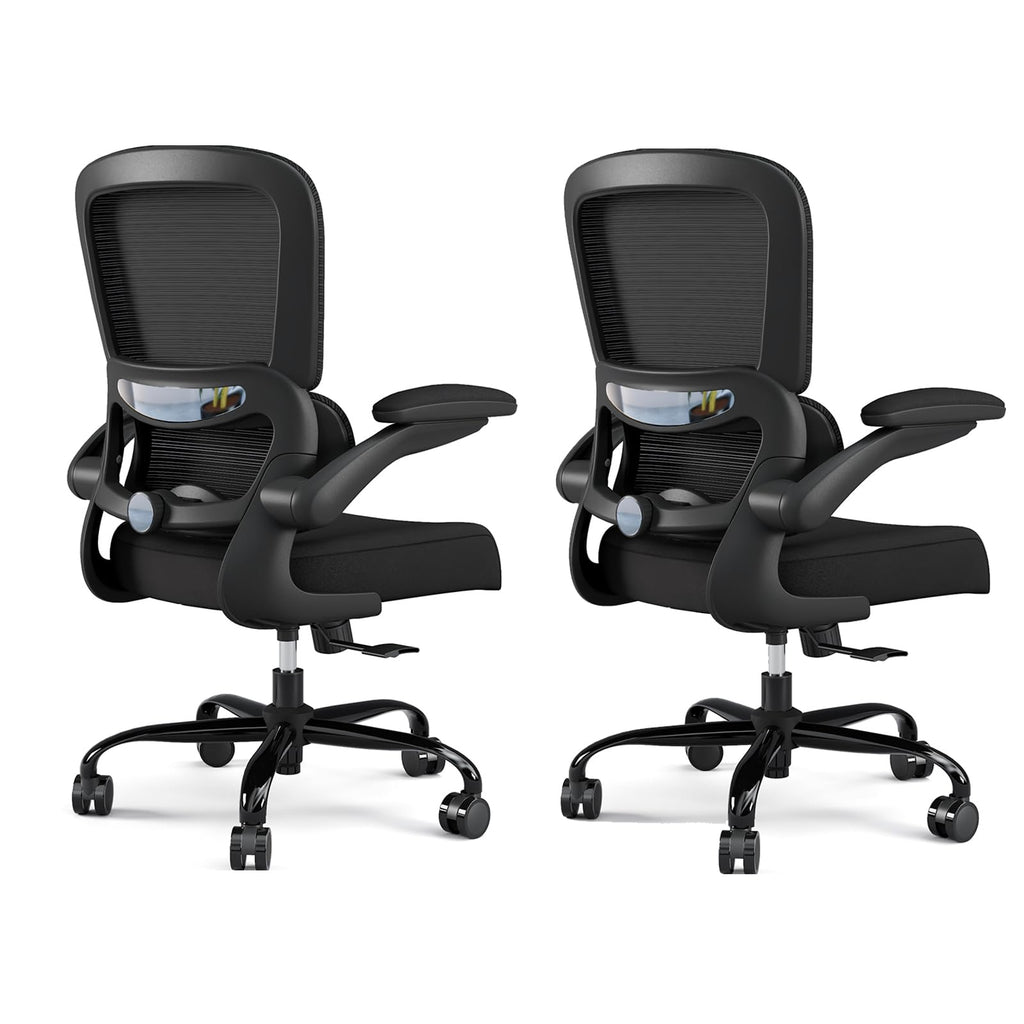 Pack of 2, Office Chair - Ergonomic Desk Chair with Adjustable Lumbar Support, Mesh Computer Chair, Executive Chairs for Home Office Comfortable Lumbar Support Black