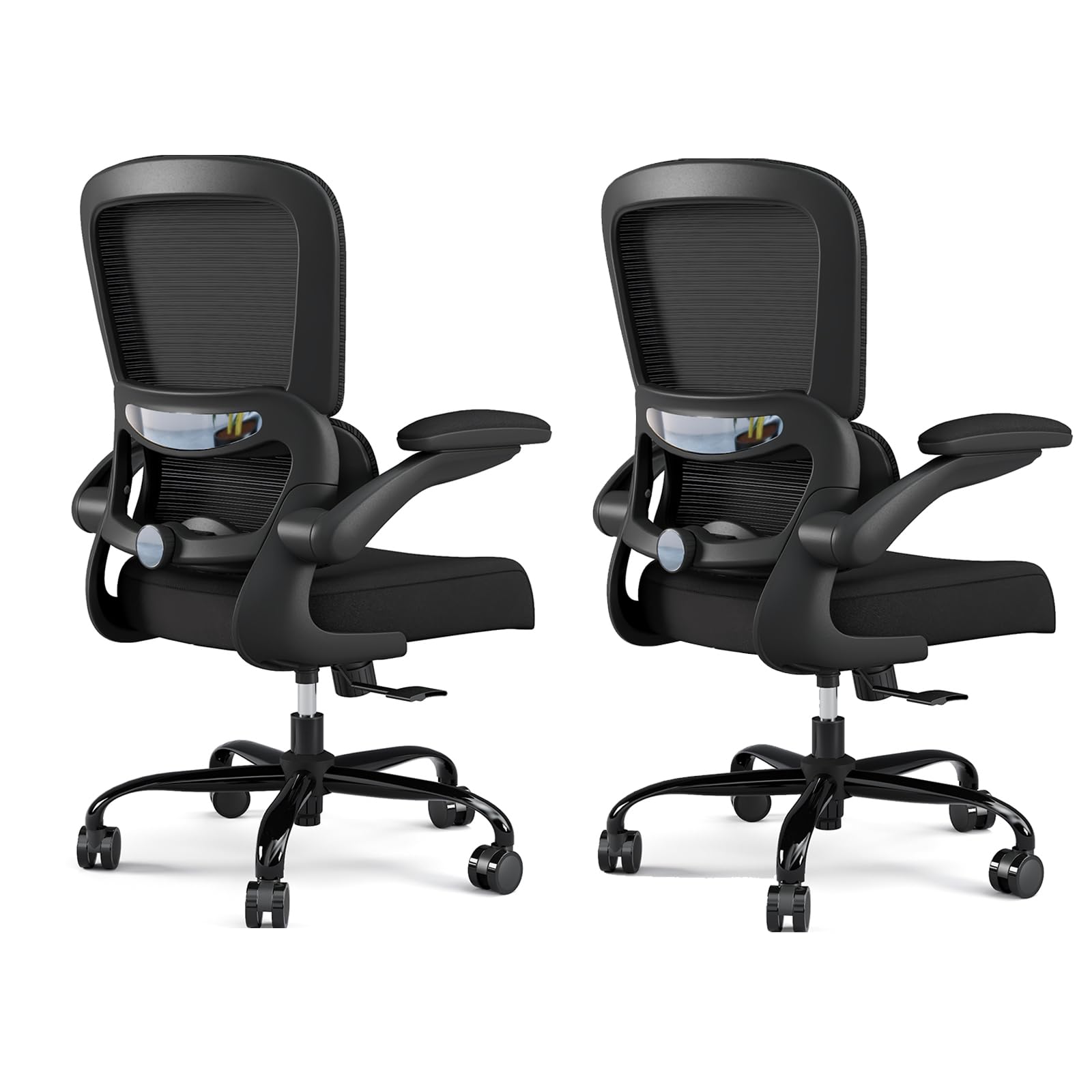 Pack of 2, Office Chair - Ergonomic Desk Chair with Adjustable Lumbar Support, Mesh Computer Chair, Executive Chairs for Home Office Comfortable Lumbar Support Black