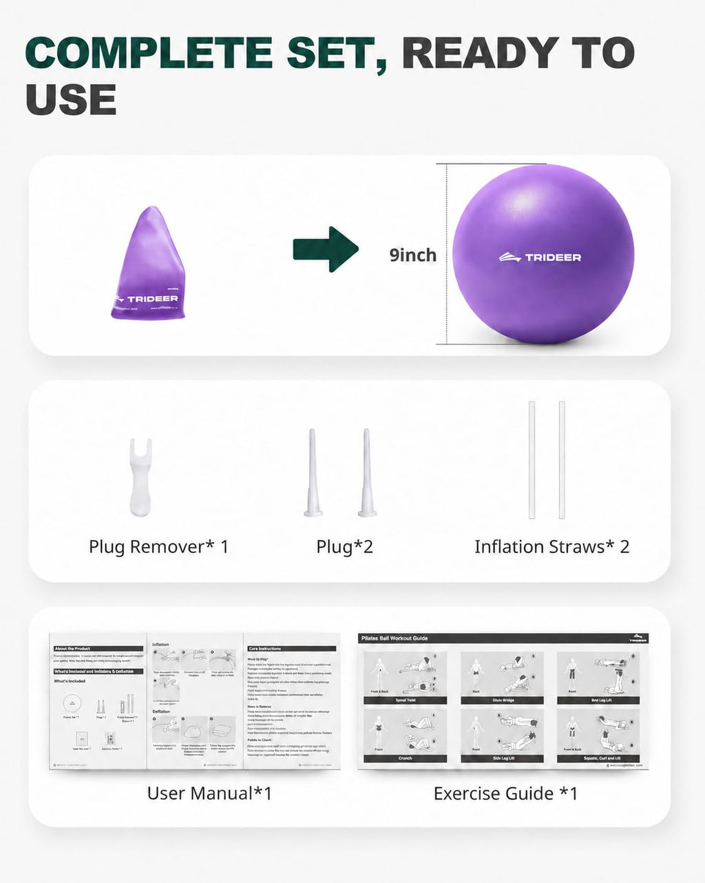 9-Inch Pilates Ball, Small Exercise Ball Pilates Equipments for Yoga, Physical Therapy, Pregnancy, Postpartum, Core Training, Balance, Stability and Stretching, Purple
