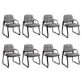 8 Pack, Waiting Room Guest Chair with Bonded Leather Padded Arm Rest for Office Reception and Conference Desk Black with Sled Base Grey
