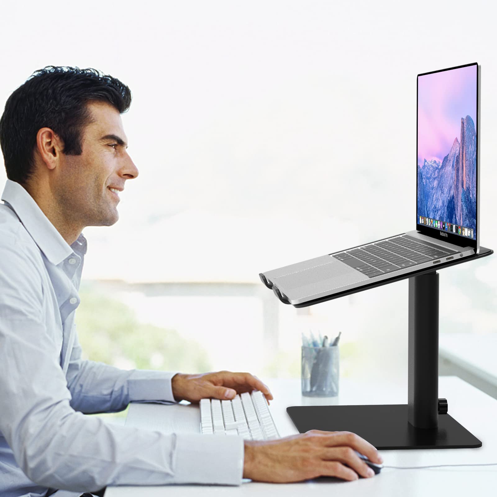 Laptop Stand, Ergonomic Adjustable Notebook Riser for Standing Work, Compatible with Air, Pro, Dell, HP, Lenovo More 10-14" Laptops, Black