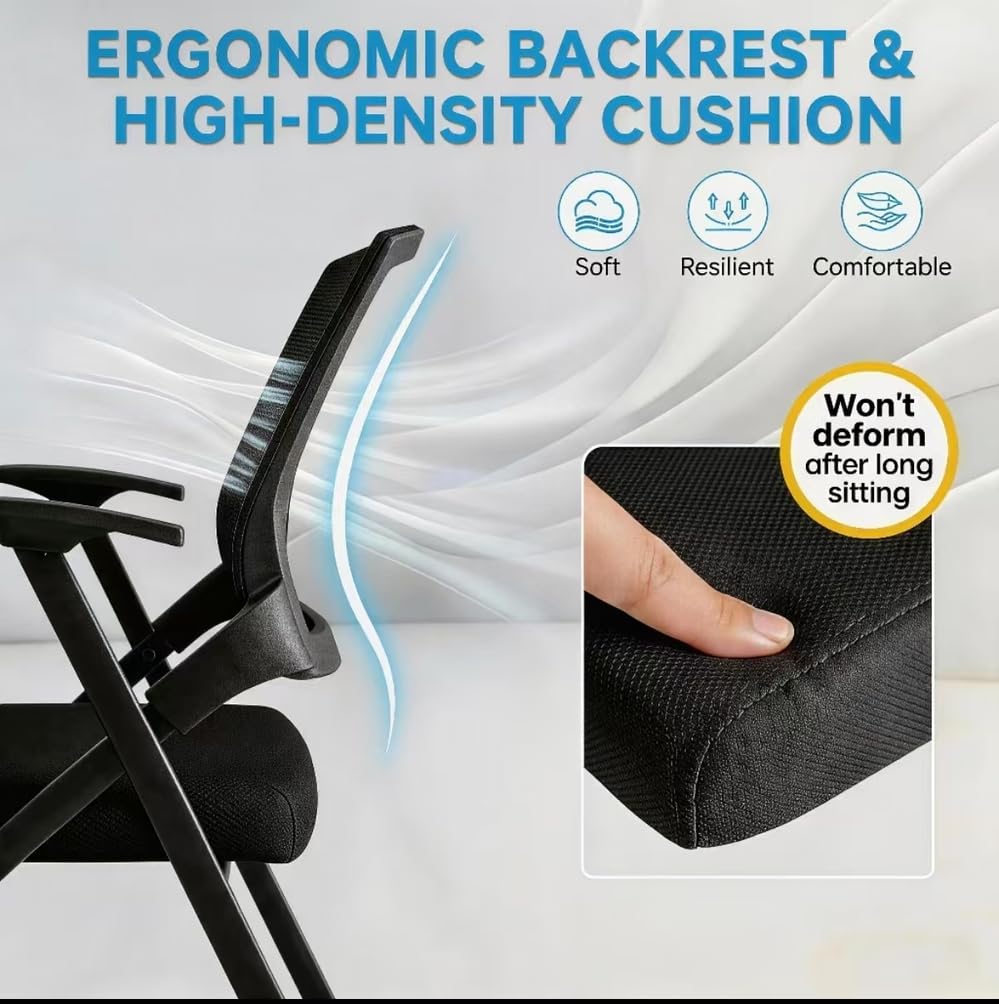 12 Pk, Folding Training Chairs with Desk Attached, Mobile Office Meeting Chair with Writing Tablet and Cup Holder, Space-Saving Nesting Conference Chair for Classroom, Seminar