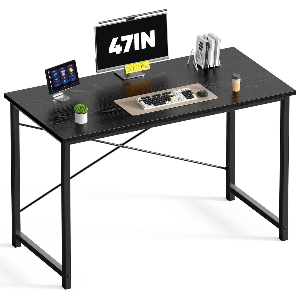 47 Inch Computer Desk for Home Office, Modern Writing Study Table Simple Modern Style for Bedroom Small Space, Large Work Desks with X-Shaped Reinforcement, Wood Brown