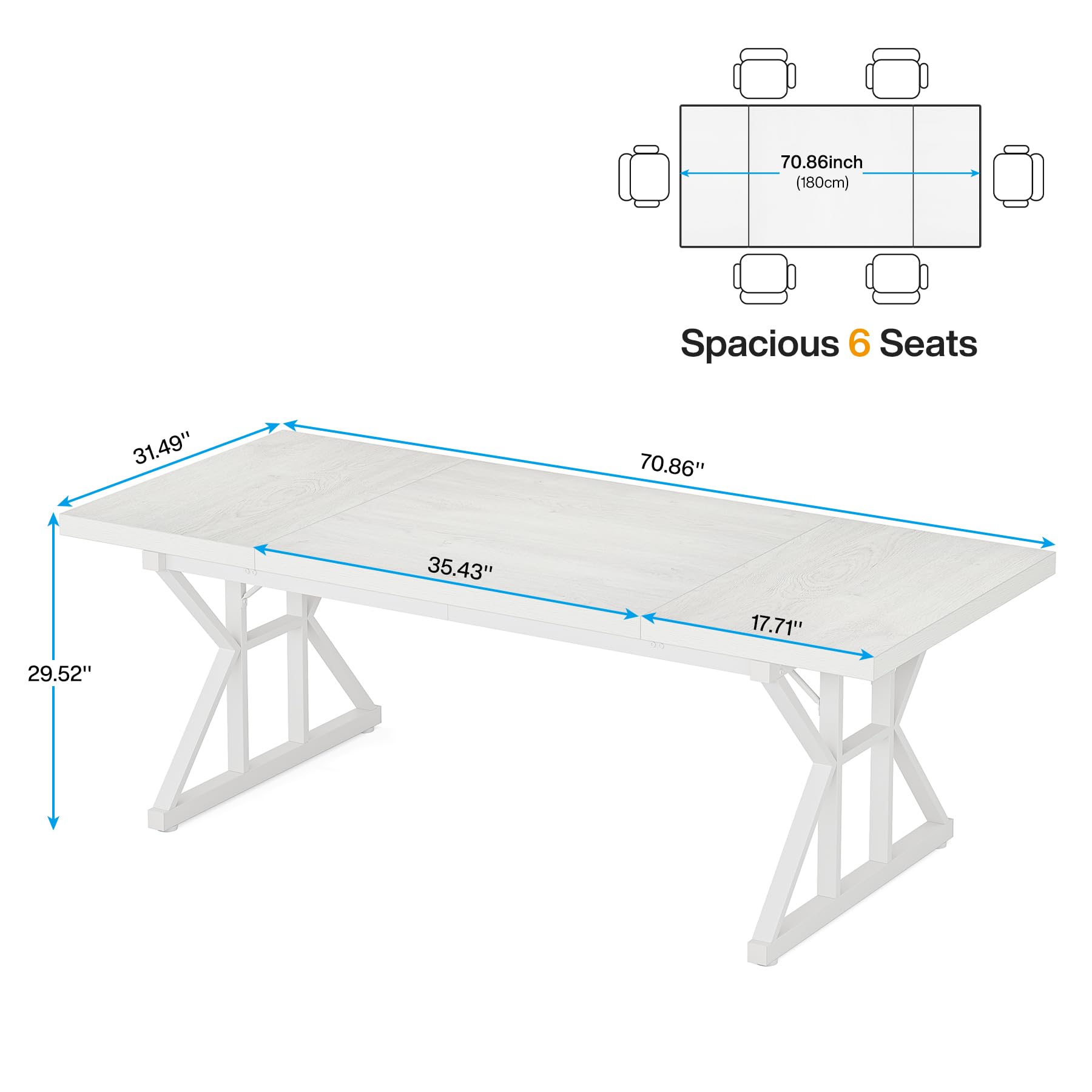 70.8-Inch Executive Desk, Large Computer Office Desk Workstation, Modern Simple Style Laptop Desk Study Writing Table Business Furniture for Home Office (White, 70.8 Inch)