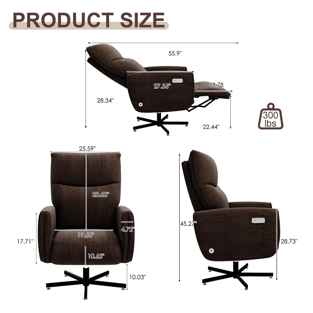 Power Reclining Adjustable Swivel Chair, Ergonomic Executive Office Chair, 90°-125° Tilt, Velvet Upholstery, Built-in USB Charger, 360° Rotation & Height Adjustment, Modern Desk Chair for Home Office