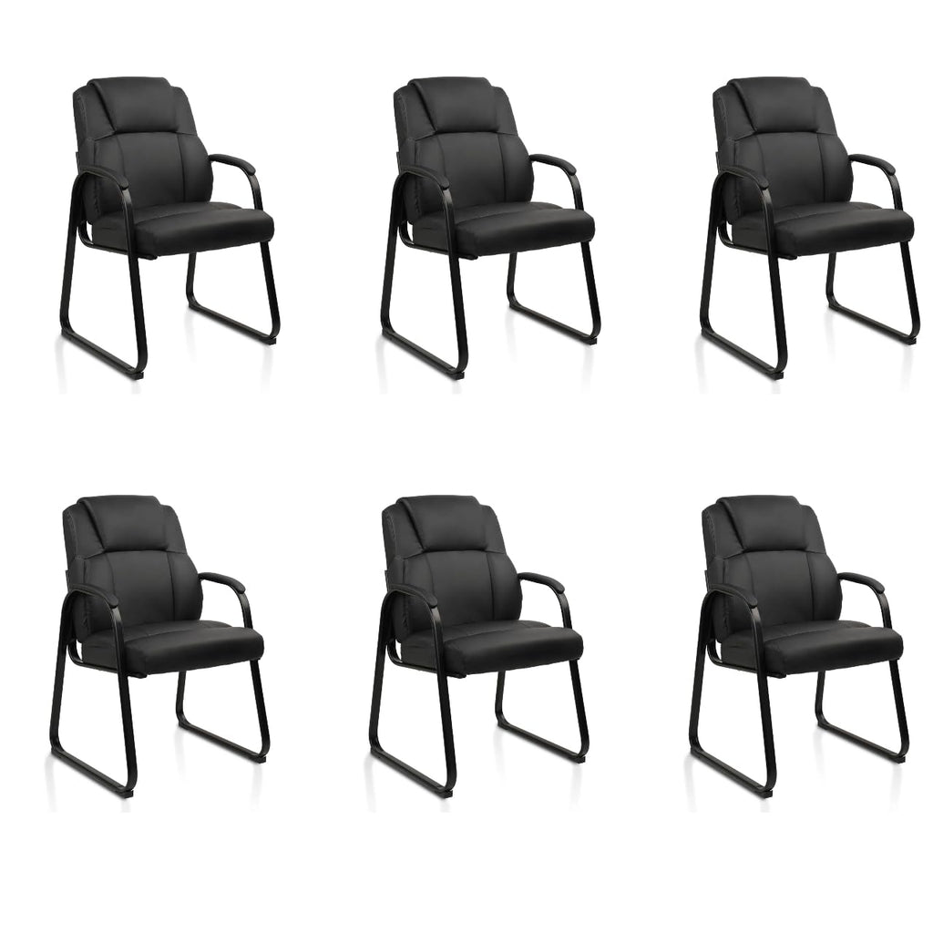 6 Pack, Leather Guest Chair with Padded Arm Rest for Reception Meeting Conference and Waiting Room Side Office Home Black with Sled Base