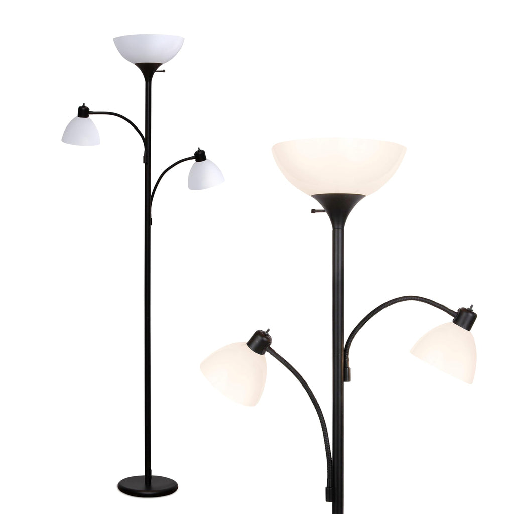 Sky Dome Double LED Floor Lamp, Torchiere Super Bright Floor Lamp with 2 Reading Lamps for Living Rooms & Offices - Dimmable Tall Standing Lamp for Bedroom Reading - Tall Black Pole