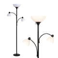 Sky Dome Double LED Floor Lamp, Torchiere Super Bright Floor Lamp with 2 Reading Lamps for Living Rooms & Offices - Dimmable Tall Standing Lamp for Bedroom Reading - Tall Black Pole
