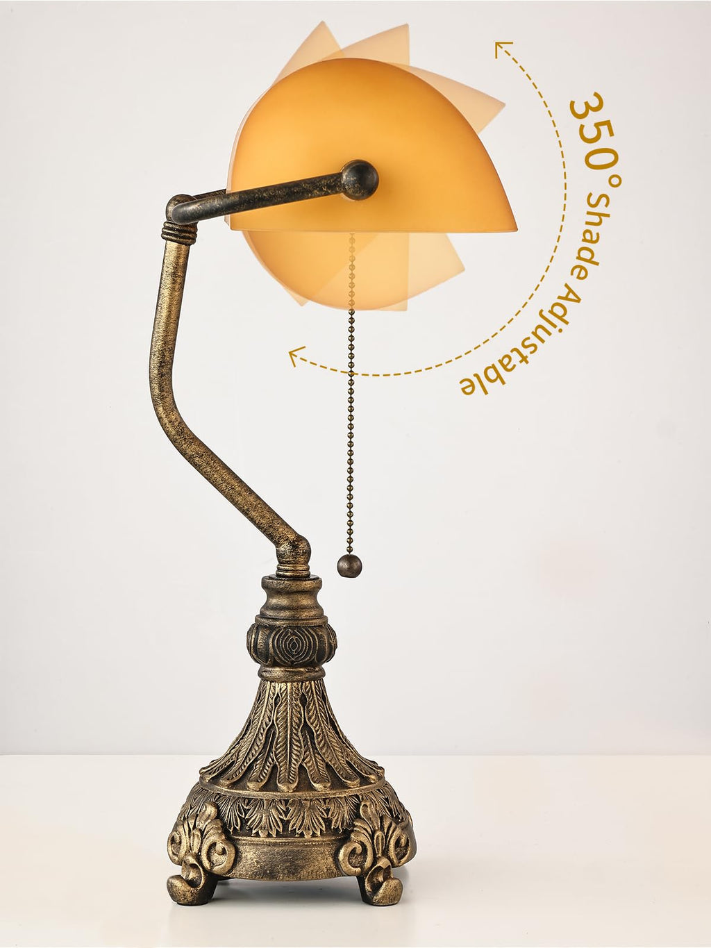 Vintage Amber Glass Bankers Desk Lamp,LED Bulb Included