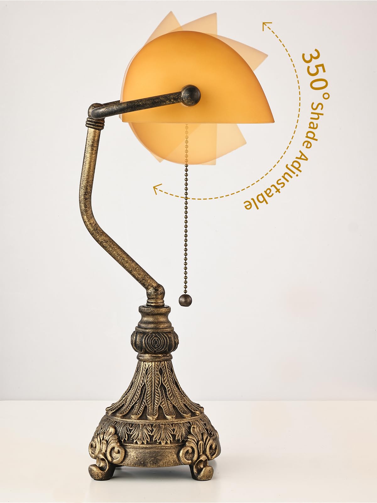 Vintage Amber Glass Bankers Desk Lamp,LED Bulb Included