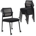Black, 4 Pack, Stacking Armless Office Waiting Room Chair with Wheels, Stackable Mesh Guest Reception Desk Chairs with Adjustable Backrest for Conference Lobby Side School,