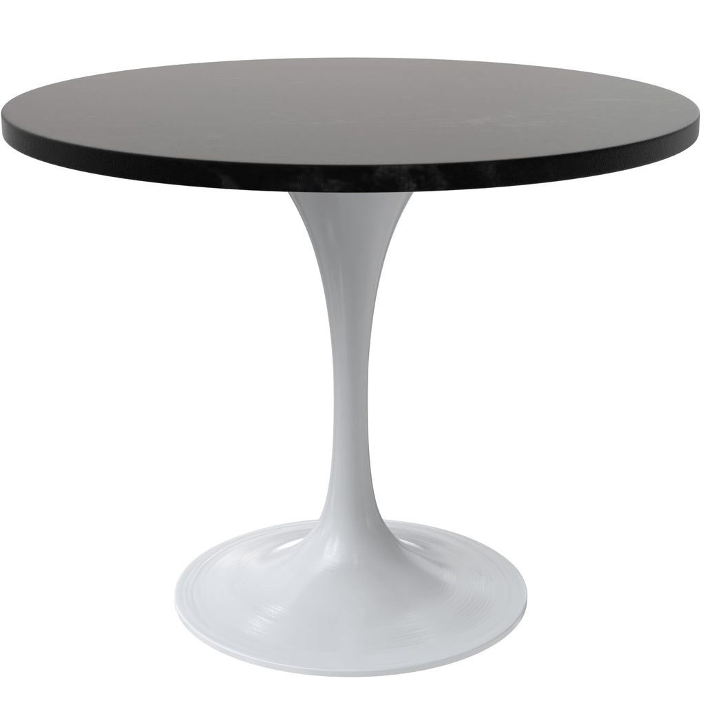 Verve Mid-Century Modern 36 Inch Round Dining Table, MDF Wood Tabletop with White Steel Pedestal Base, Contemporary Kitchen & Dining Room Table, for Small Spaces (Black)