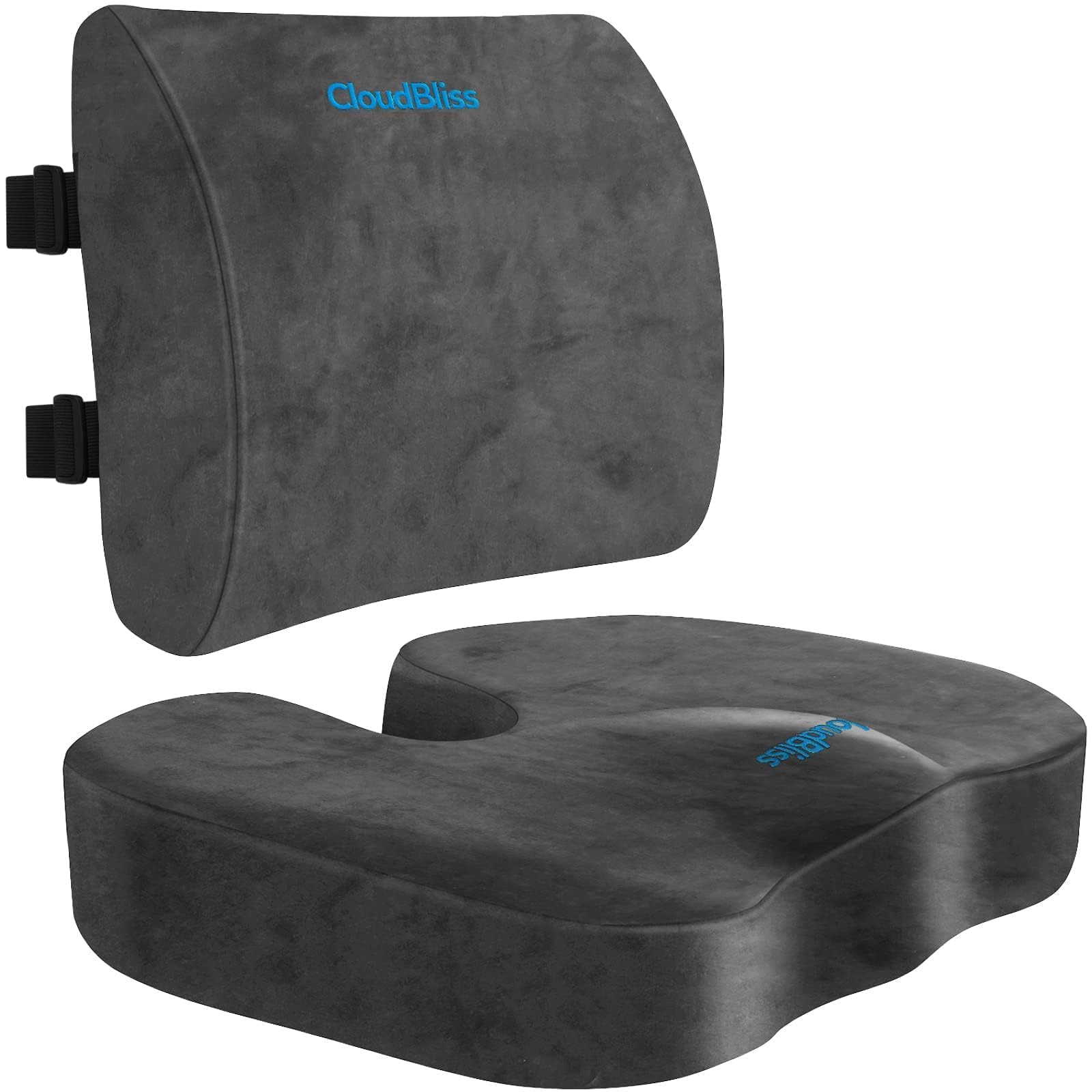Lumbar Support Pillow & Seat Cushion Set for Office Chair, Desk Chair, Wheelchair & Car – Memory Foam Back Support, Ergonomic Chair Cushions, Sciatica Pain Relief, Home Essentials, Grey