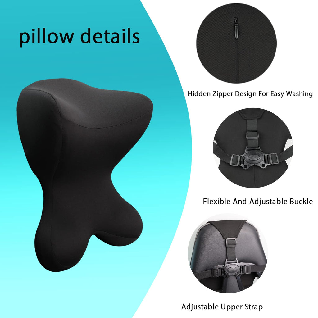 Headrest Pillow/Gaming Chair Pillow with Adjustable Strap Removable Cover Ergonomic Design Neck Support Pillow for auto, Office Chair, Gaming Chair(Black)