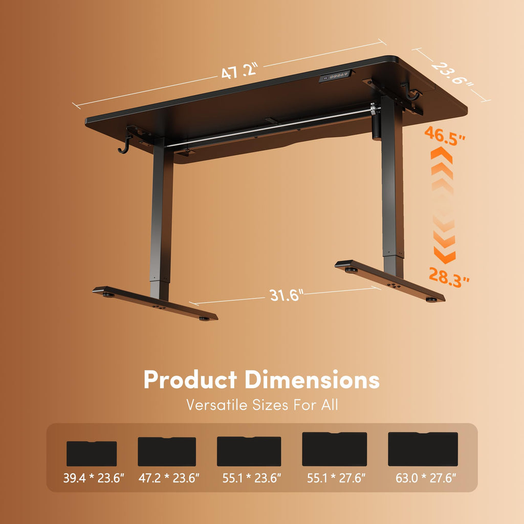 48 x 24 Inchs Electric Standing Desk, Height Adjustable, Sit Stand Up, Computer Office Desk with Splice Board, Black Frame/Black Top