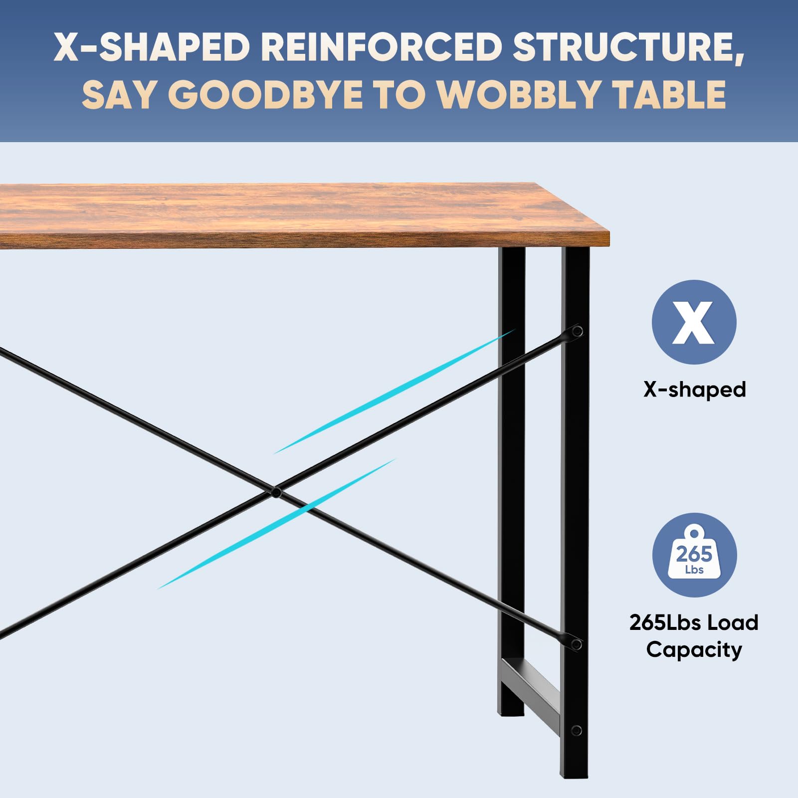 55 Inch Computer Office Desk Writing Gaming Study Work Large Desks for Bedroom Home Office with Metal Frame Simple Modern PC Table Workstation, Wood Brown