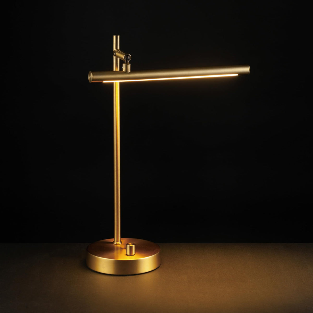 West 15" LED Integrated Desk Lamp, Matte Brass, 200 Lumens, Dimmer Rotary Switch