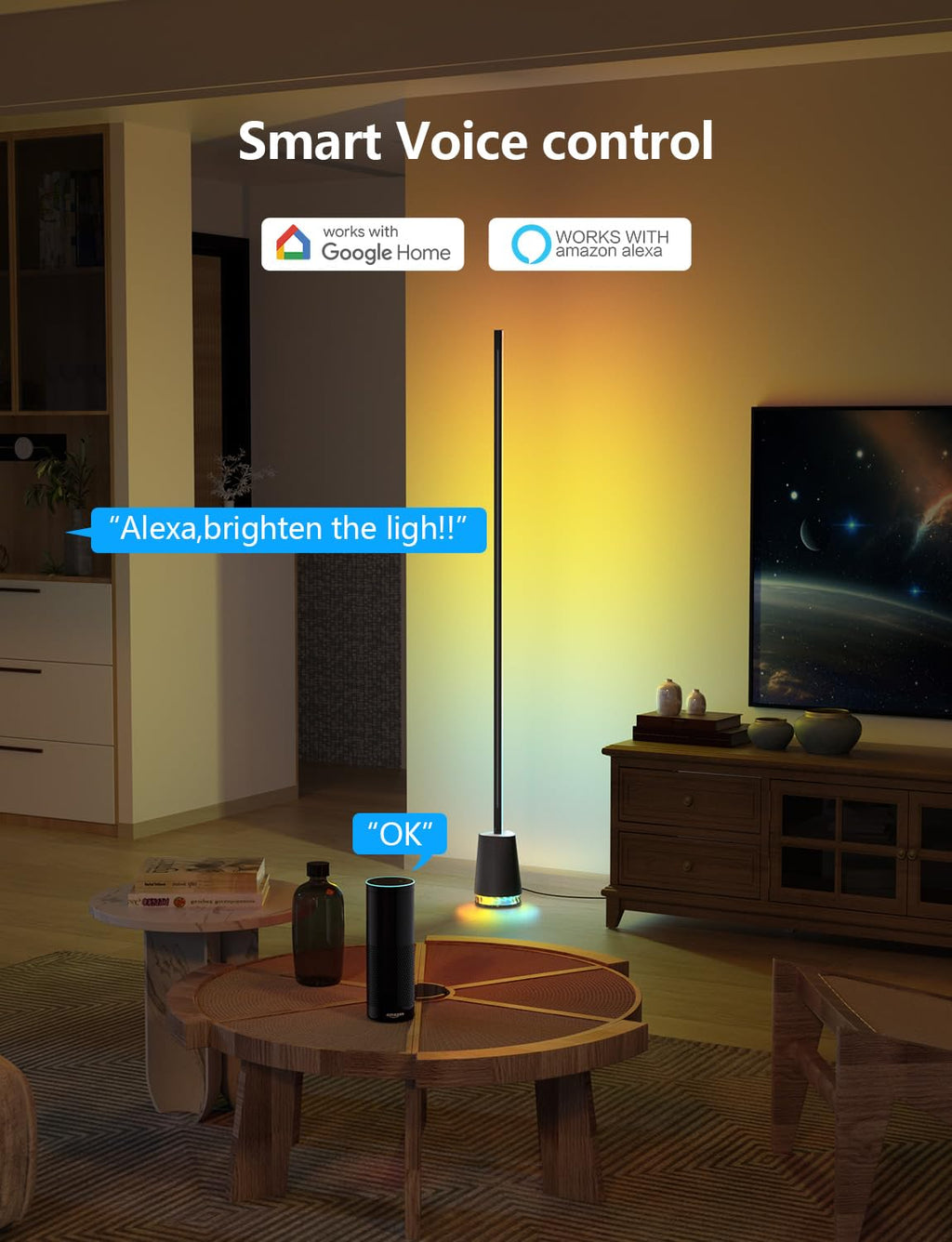 Corner Floor Lamp, with Bluetooth Speaker and White Noise