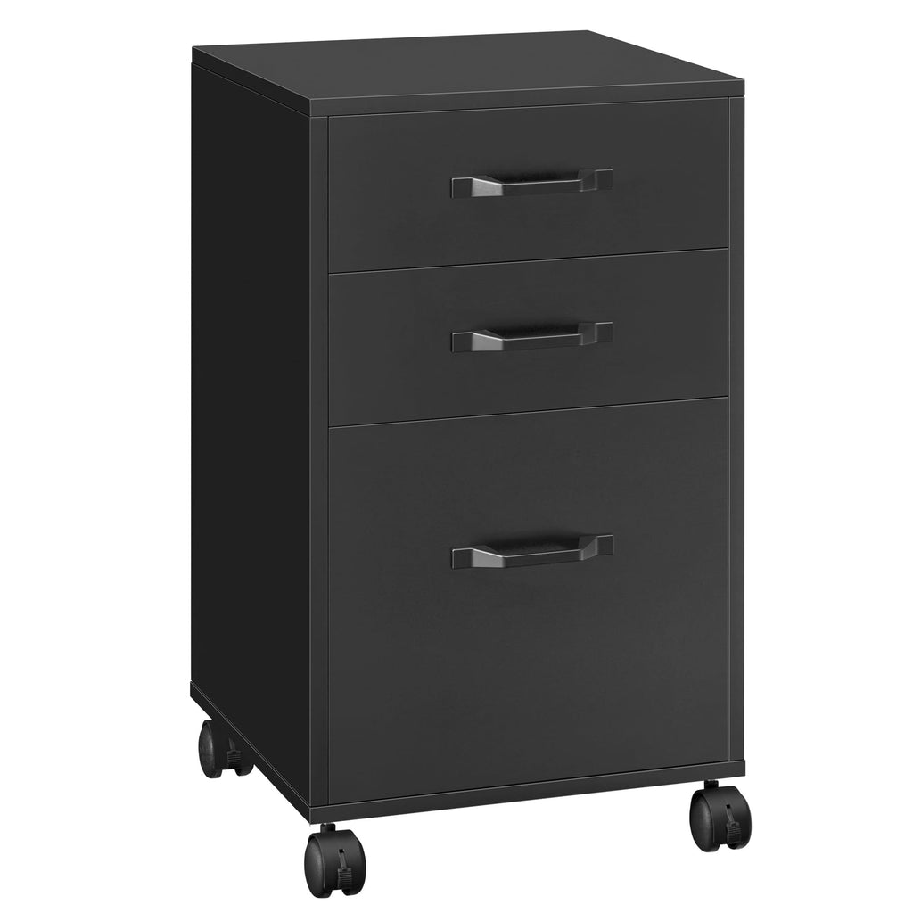 Mobile File Cabinet, 3 Drawers Filing Cabinet with Wheels, for Home Office, for A4, Letter Sized Documents, Adjustable Hanging Rail for File Folders, Ink Black