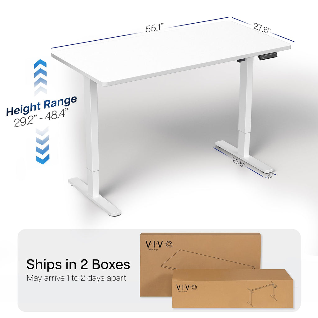 Electric 55 x 28 in Standing Desk, Memory Height Adjustment, 1B Series, Holds 220 lbs, One-Piece White Top, White Frame