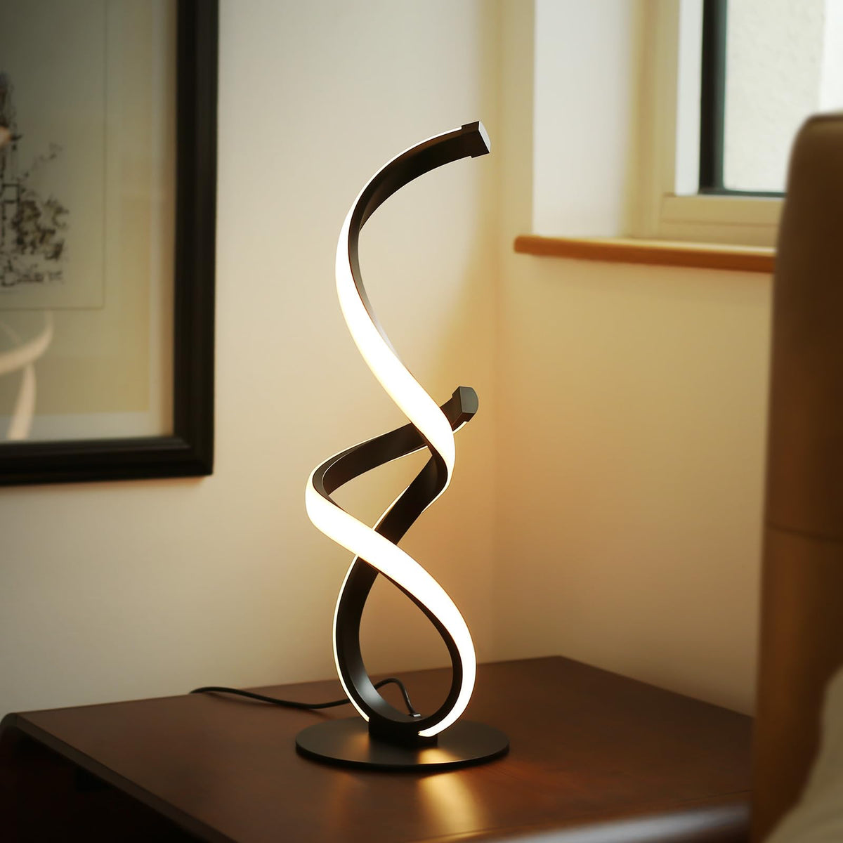 2 Pack Modern Table Lamps for Nightstand, LED Spiral Touch Light