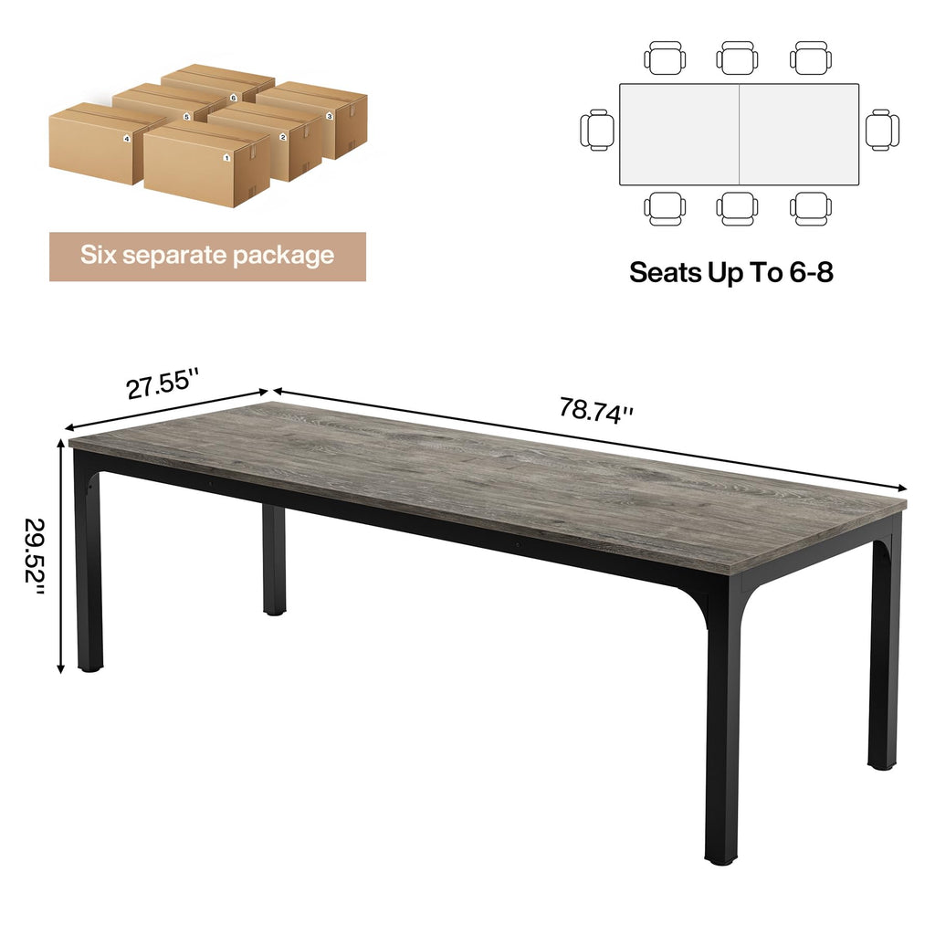 6.5 FT Conference Room Table, 78.74" W x 27.56" D Large Office Conference Table, Modern Seminar Meeting Table Desk for Boardroom, Meeting Room (6, Gray and Black)