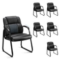 Set of 6, Waiting Room Guest Chair Leather Stationary Office Reception Chairs No Wheel, Comfy Padded Arms and Seld Base, for Conference Room Lobby Home Desk Bedroom Elderly, Black