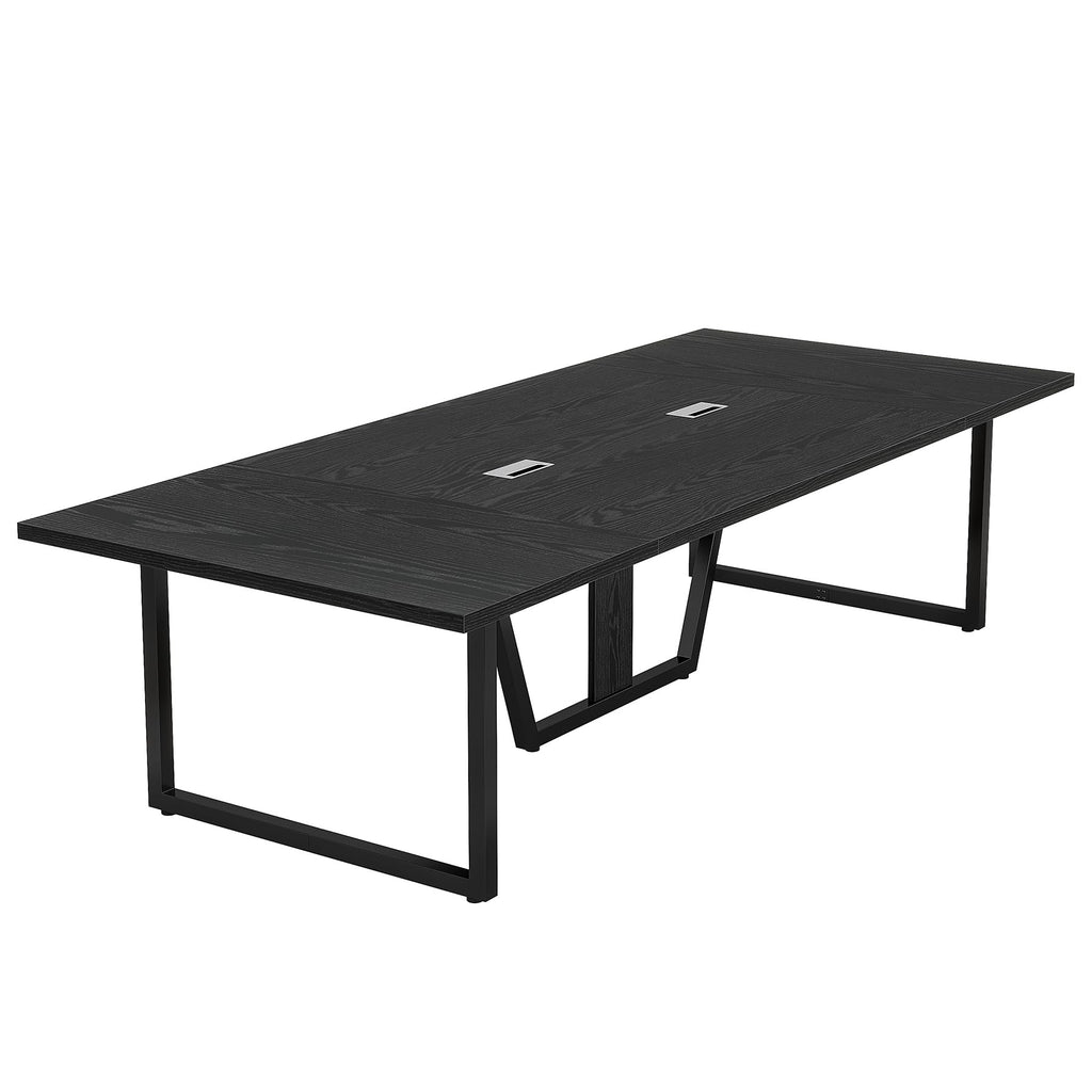 8FT Conference Table Set of 2, Large Meeting Podcast Table for 10 People, Business Style Wooden Training Table with Strong Metal Frame for Office Conference