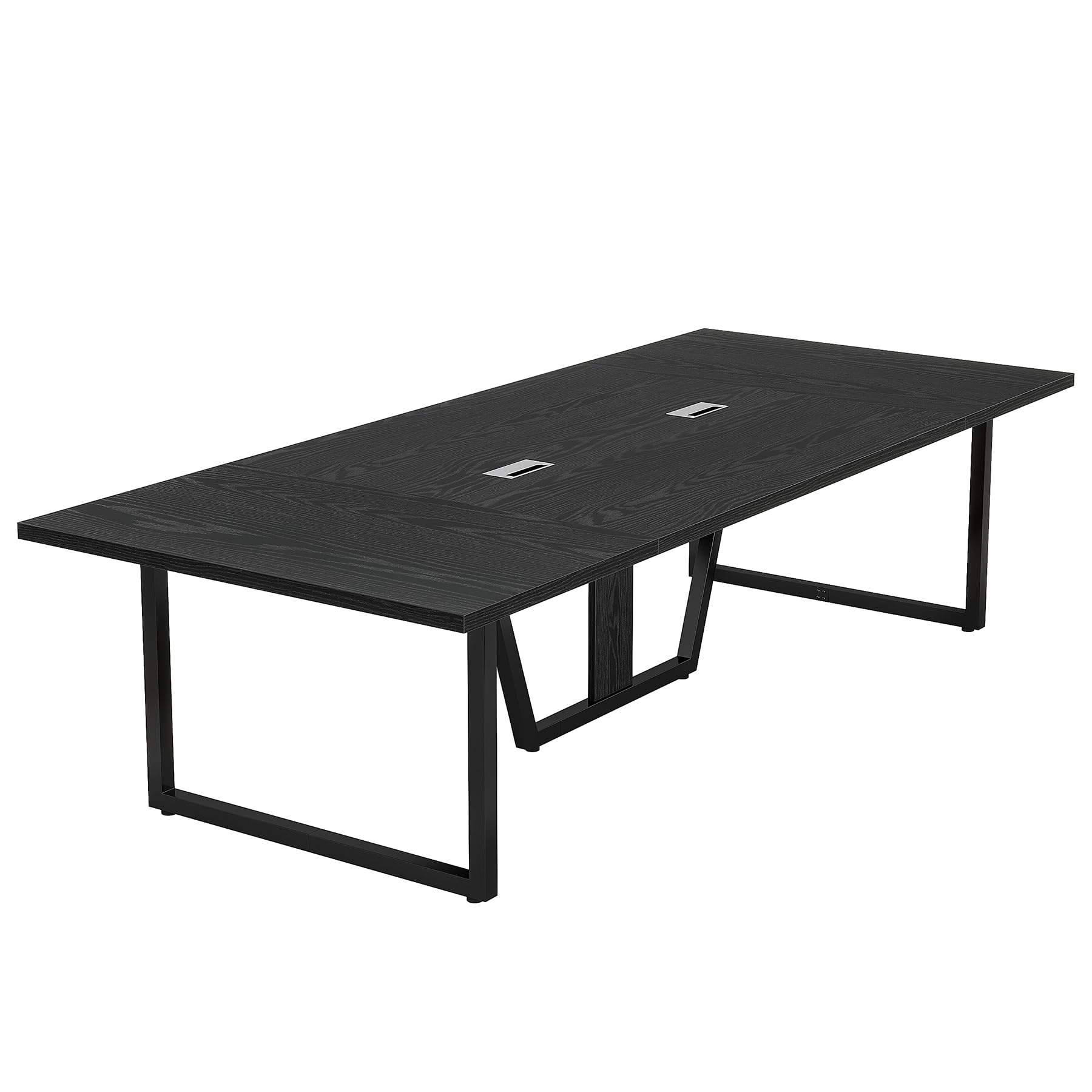 8FT Conference Table Set of 2, Large Meeting Podcast Table for 10 People, Business Style Wooden Training Table with Strong Metal Frame for Office Conference