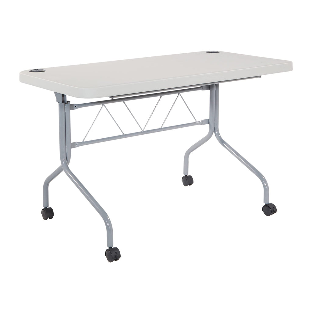 Resin Multipurpose Flip Training Table with Locking Casters for Home or Office, 4 Feet Light Gray