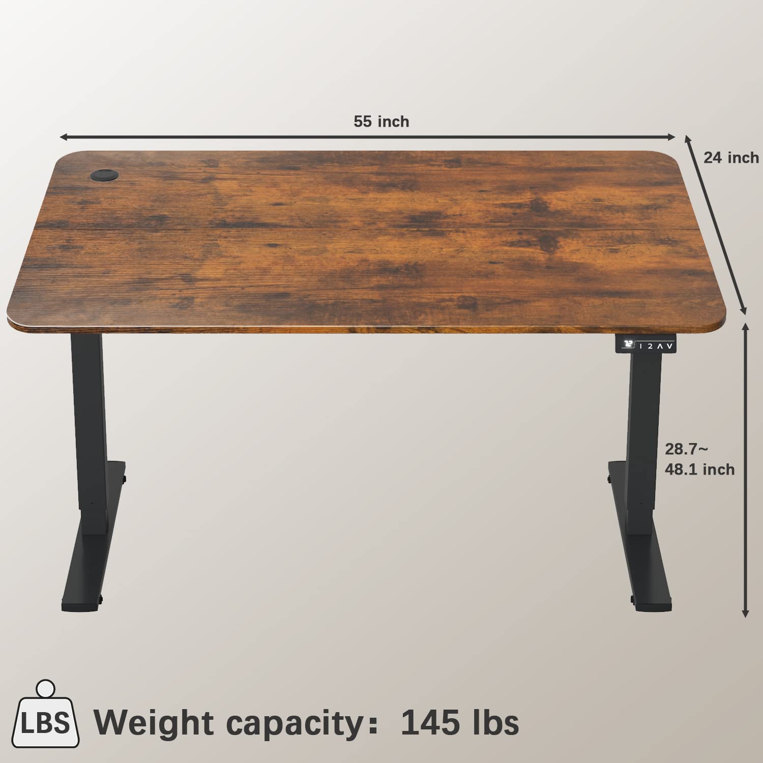 Electric Height Adjustable Standing Desk Large 55 x 24 Inches Sit Stand up Desk Home Office Computer Desk Memory Preset with T-Shaped Metal Bracke, Brown