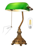 Vintage Green Glass Bankers Desk Lamp, LED Bulb Included