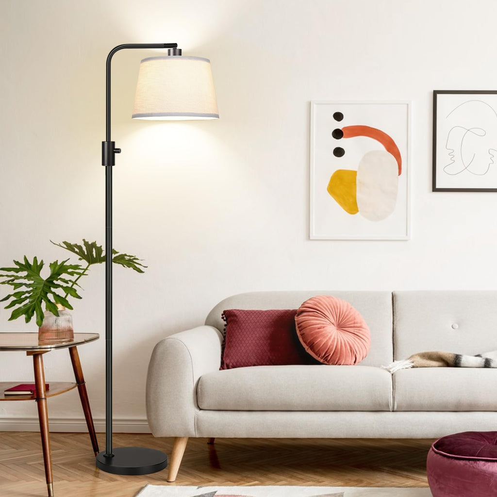 Floor Lamp, 1000 Lumens LED Edison Bulb Included, Arc Floor Lamps for Living Room Modern Standing Lamp with Linen Shade, Tall Lamp for Bedroom Office Dining Room- Black