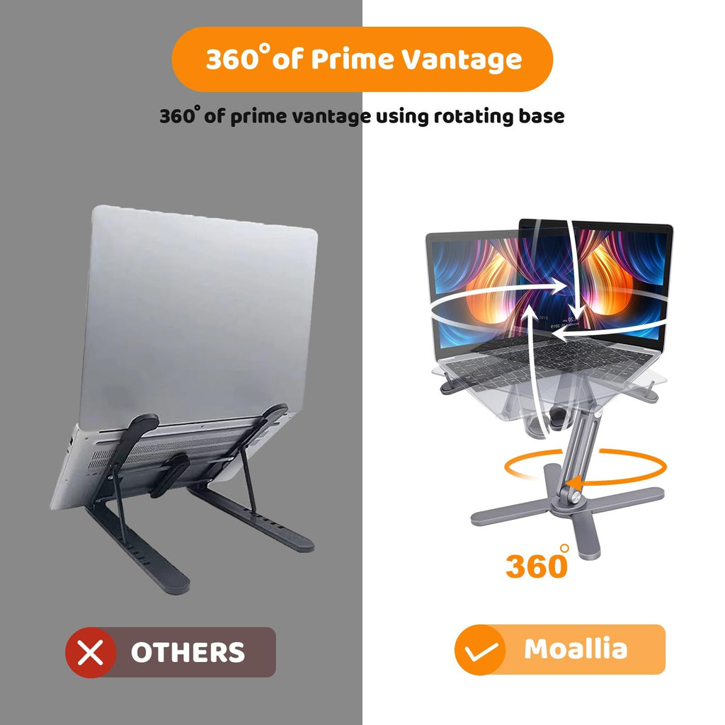 Rotating Laptop Stand, Adjustable Height & Angle, Ergonomic Metal Riser for Desk Collaborative Work, Fully Foldable for Easy Storage, Fits All MacBook & Laptops up to 16 inches, Grey