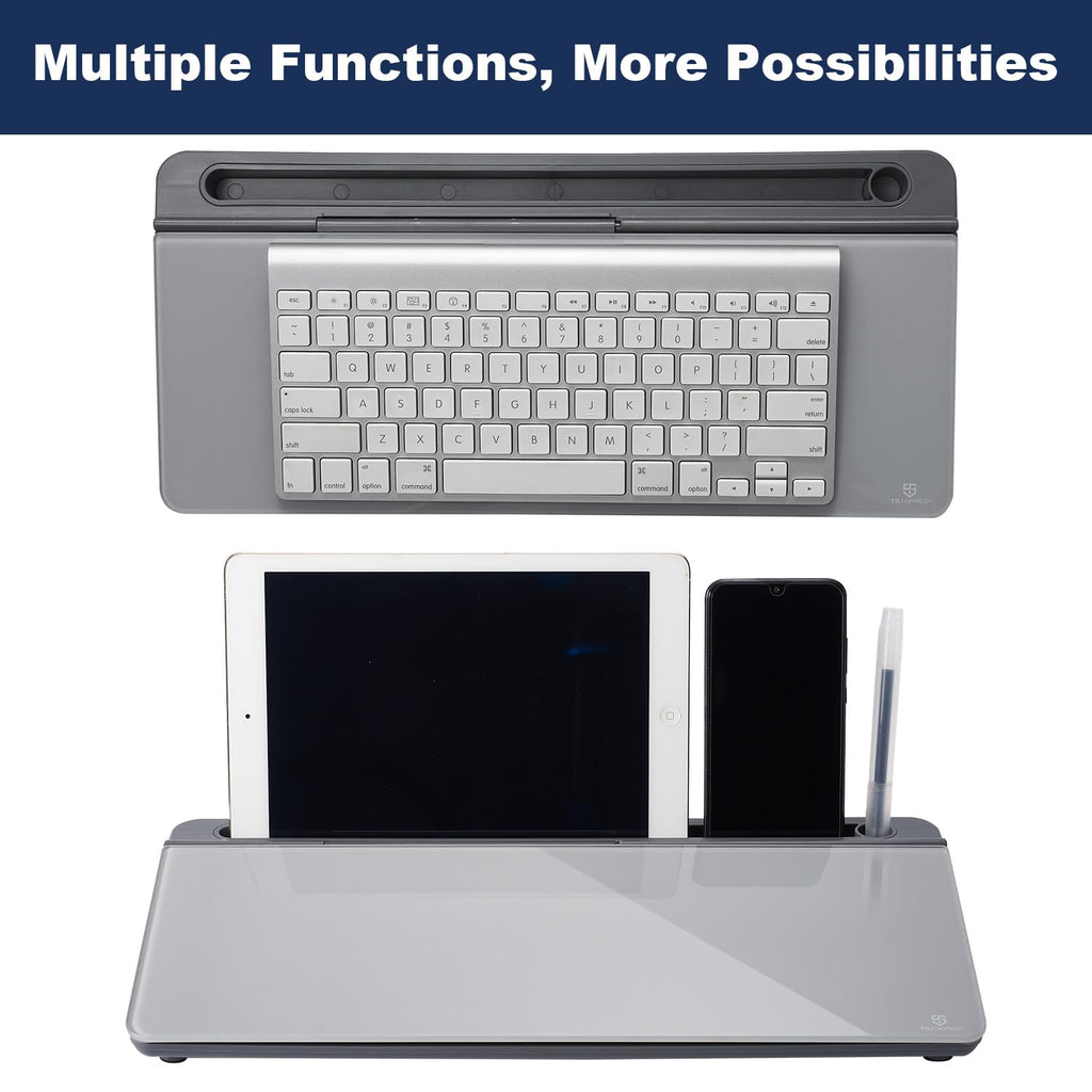 Desktop Whiteboard Dry-Erase-Board - Computer Keyboard Stand White Board Surface Pad with Drawer, Desk Organizers with Accessories for Office, Home, School Supplies - Complete Grey