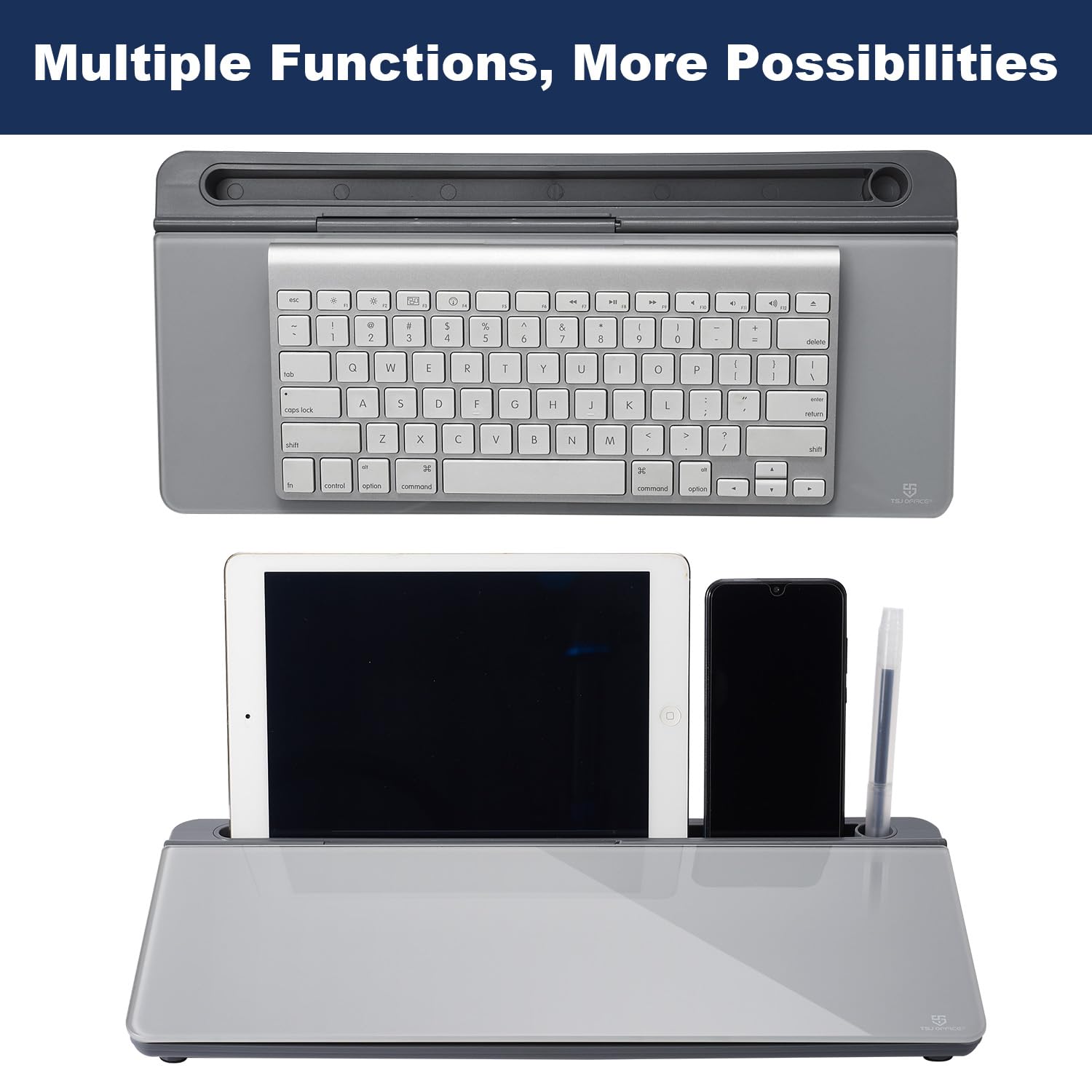 Desktop Whiteboard Dry-Erase-Board - Computer Keyboard Stand White Board Surface Pad with Drawer, Desk Organizers with Accessories for Office, Home, School Supplies - Complete Grey