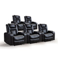Electric Power Recliner Chair Set of 5, Breathable Leather Home Theater Seating with Hidden Arm Storage, Power Recliner Chair for Living Room with USB Ports and Cup Holders,Black